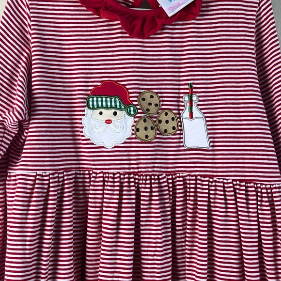 Stitchy Fish Size 7 Appliqué dress w/ Santa w/ Milk & Cookies red & white stripe - Picture 6 of 8